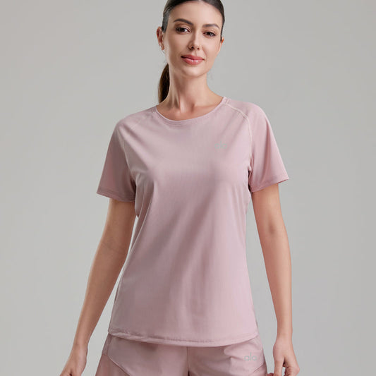zalo2163   Women's summer clothing round neck mesh splicing refreshing and breathable quick drying clothes anti glare shorts set clothing